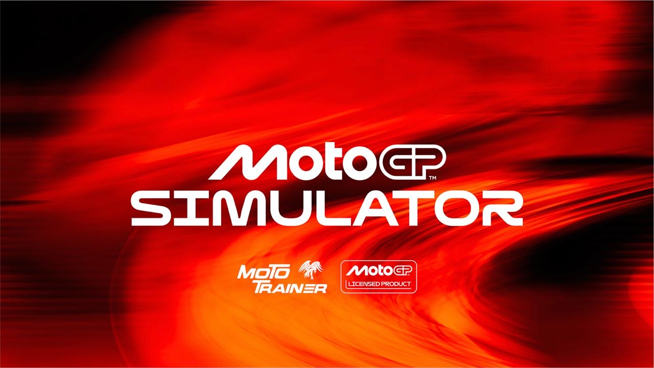 MotoGP Simulator — oficiální grafika Moto Trainer na červeném závodním pozadí