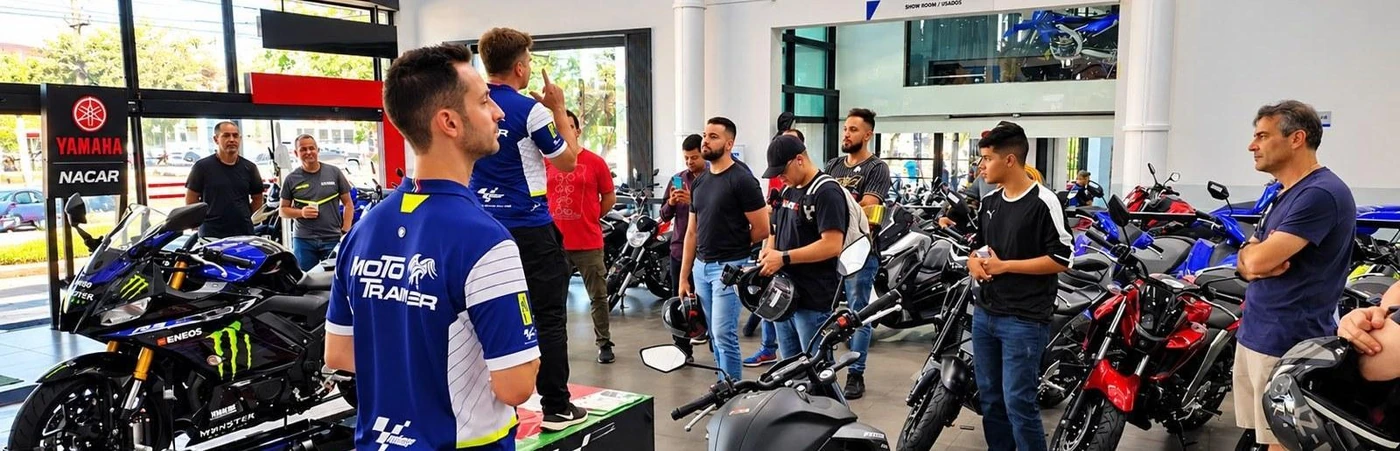 Skupina návštěvníků při společném seznámení s Moto Trainerem
